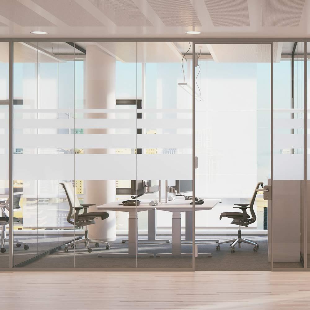 work spaces behind glass walls