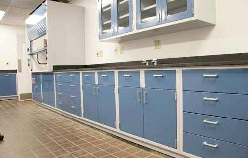 blue cabinets in a laboratory