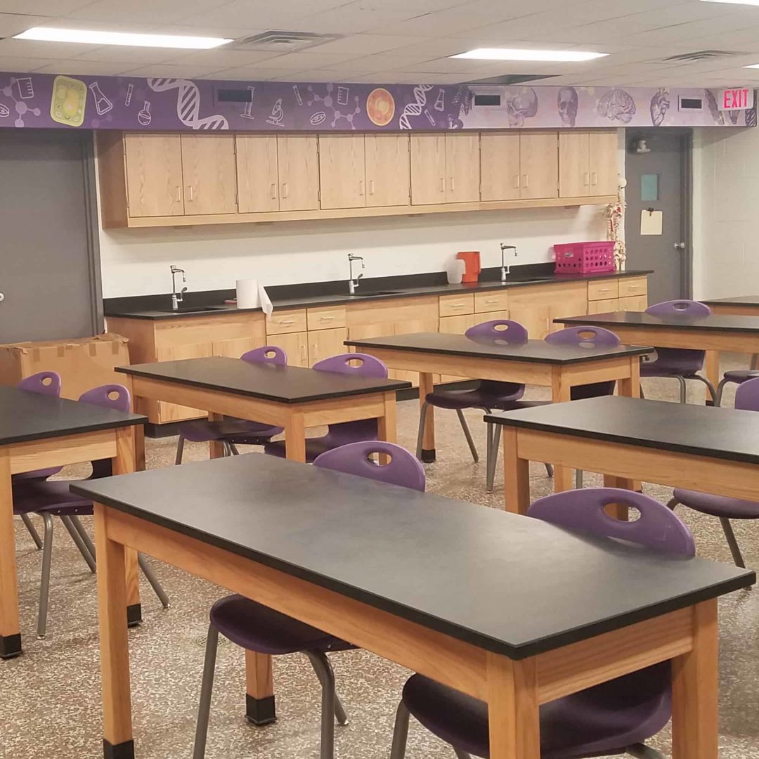 laboratory with purple chairs